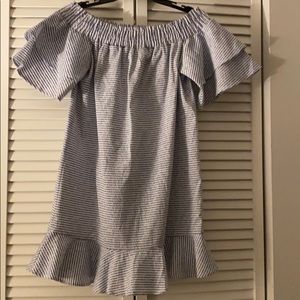 Ruffle, seersucker of-the-shoulder dress